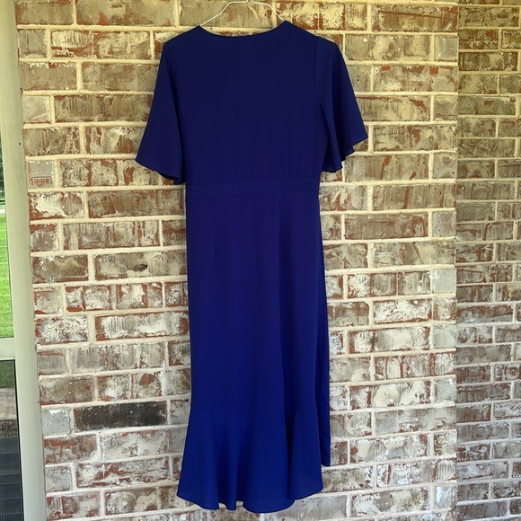 She + Sky Royal Blue Flutter Sleeve Midi Wrap Dress - Picture 13 of 15
